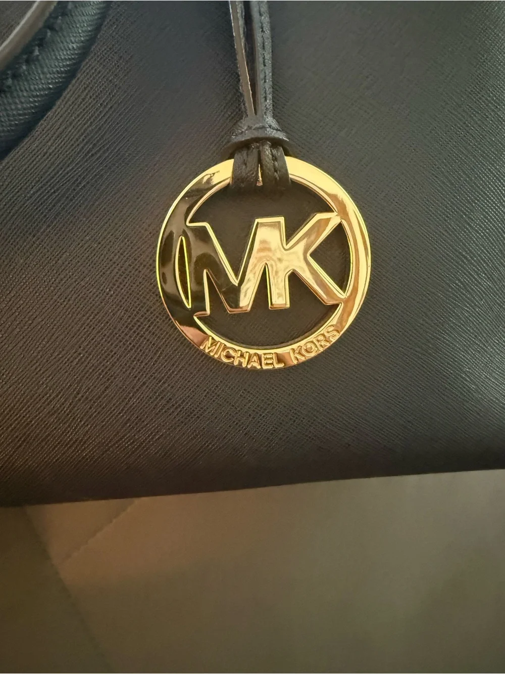 Michael Kors Navy Saffiano Dome Satchel with Gold Hardware